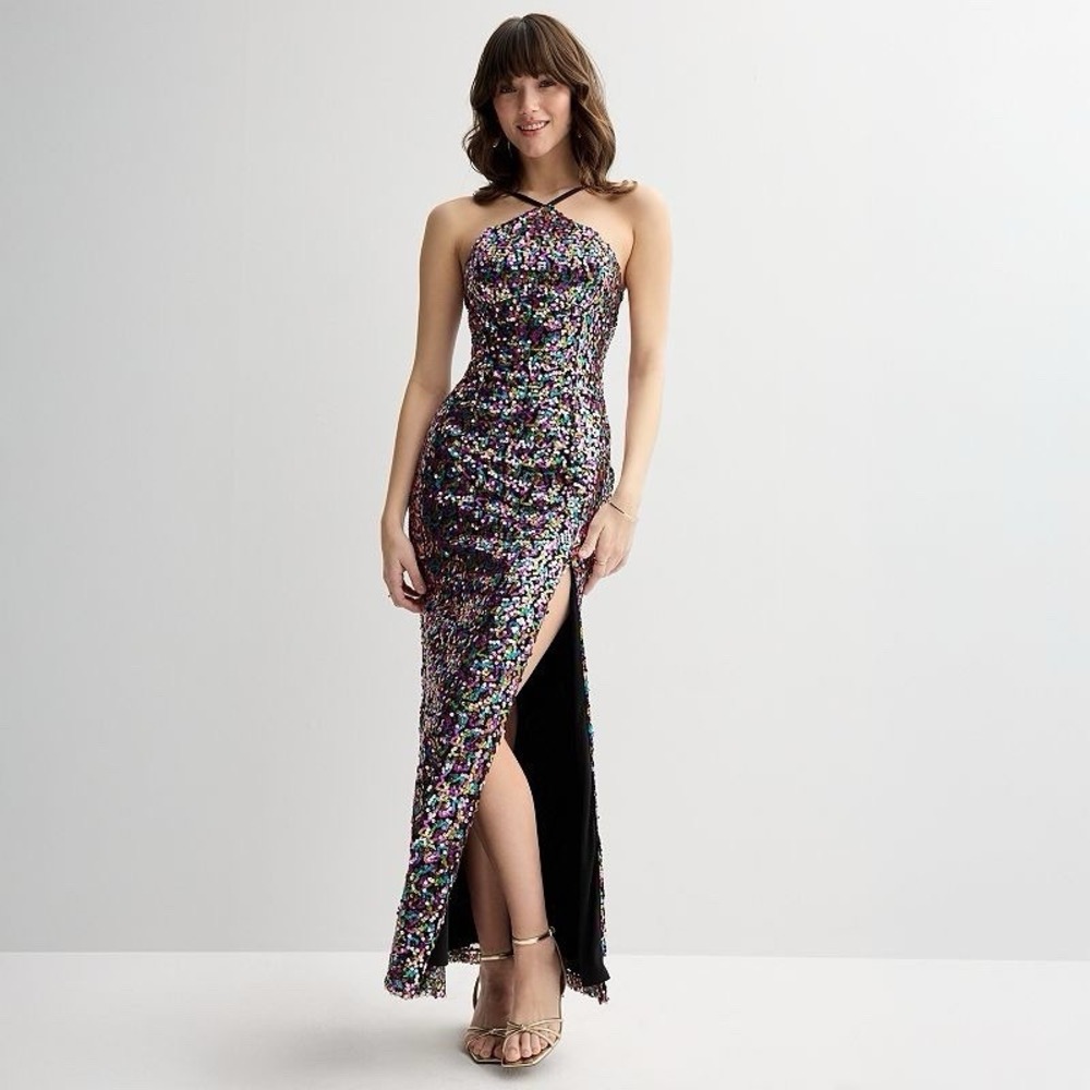 Juniors'‎ Violet Weekend Size 13/14 Sequin Halter Side Slit Gown